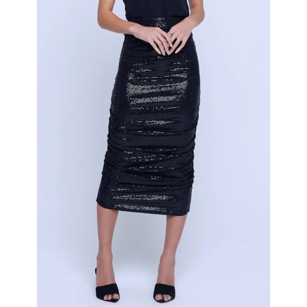 L'Agence Otos Ruched Sequin Pencil Skirt Black Size Medium
